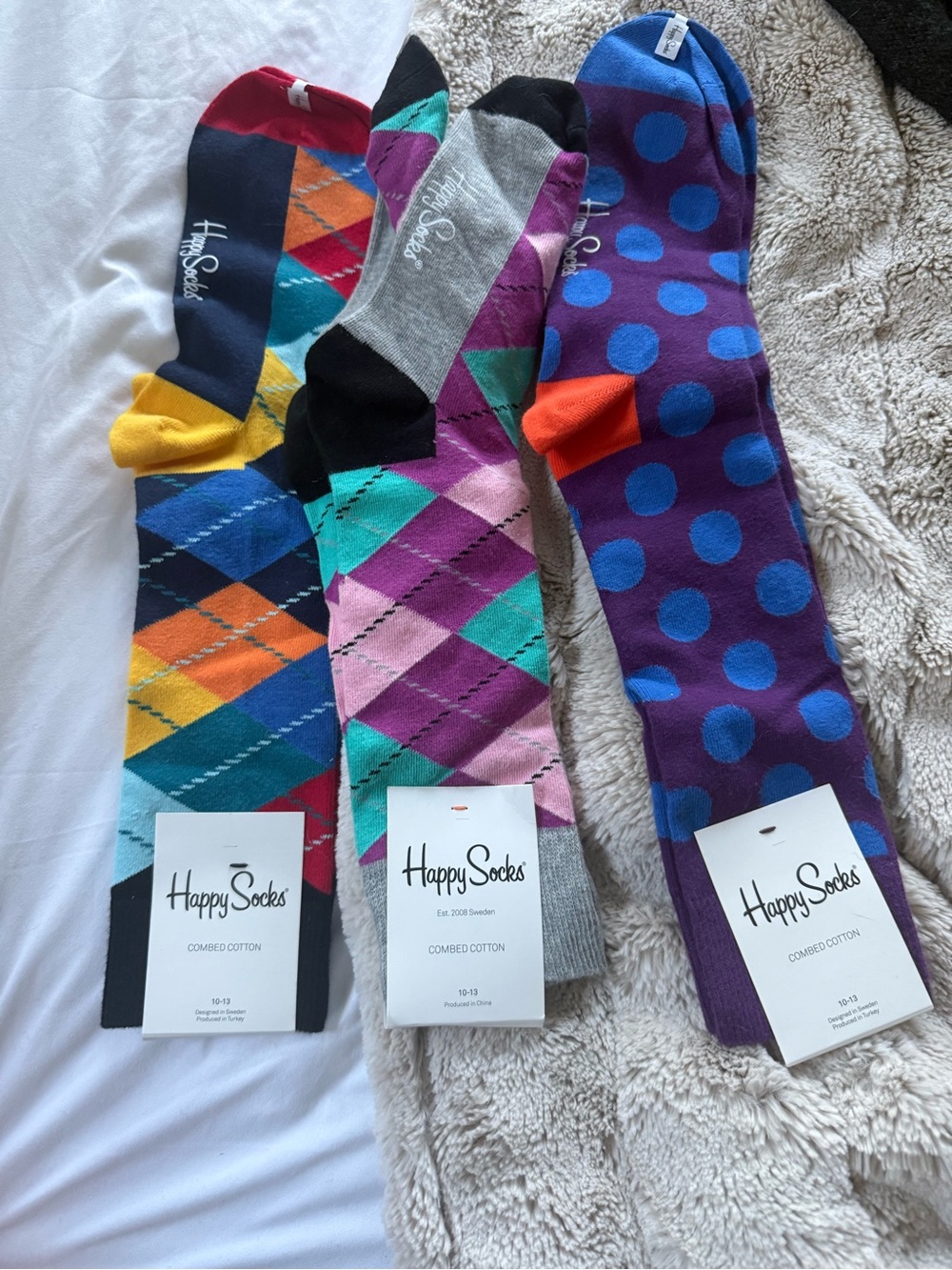 3 pairs Happy Socks Colorful Patterned Men's socks. Sz10-13